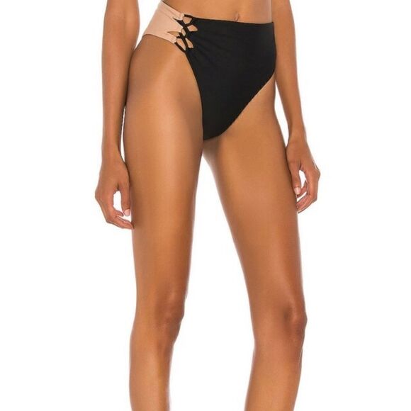 Camila Coelho Andres High Waist Bottom in Black & Nude Medium NWT - Picture 3 of 7
